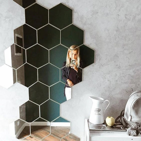 3D Hexagon Mirror Wall Stickers - Rose Gold DIY Home Decor