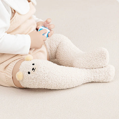 Cartoon Plush Baby Socks - Cute Bear Winter Thigh-High Fleece Socks