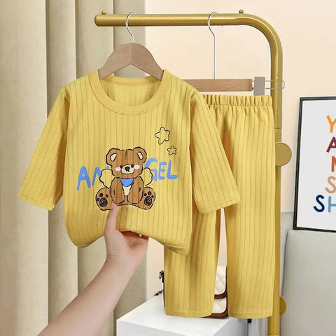 Printed Cartoon Cotton Two-Piece Set – Autumn Pajama Set for Kids