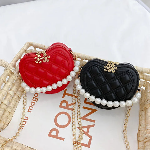 Girls Mini Heart-Shaped Crossbody Bag – Pearl Handle Coin Purse and Handbag