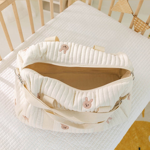Embroidered Handheld Shoulder Bag – Cute Cartoon Large Capacity Mommy Bag for Parent and Child