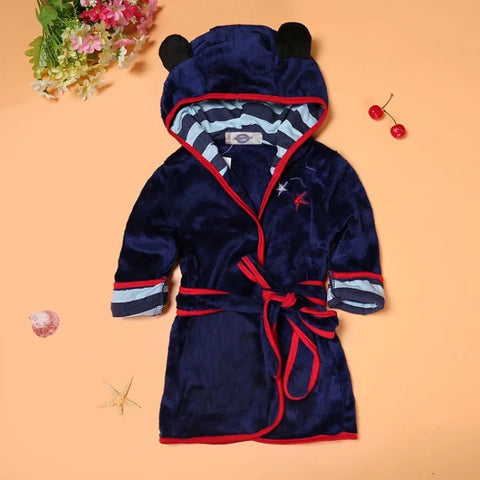Kids Cartoon Bathrobe – Soft Hooded Flannel Bathrobe with Animal Ears