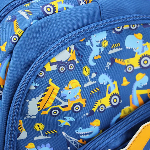 Cool Children's Schoolbag for Boys – Blue Construction Car Backpack for 4-7 Years