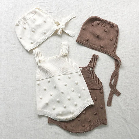 Summer Baby Girl Knitting Romper and Hat – Sleeveless Solid Color Jumpsuit
