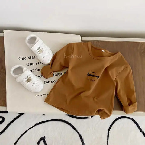 Children's Long Sleeve Top – Printed Baby Boys O-neck Pullover Blouse