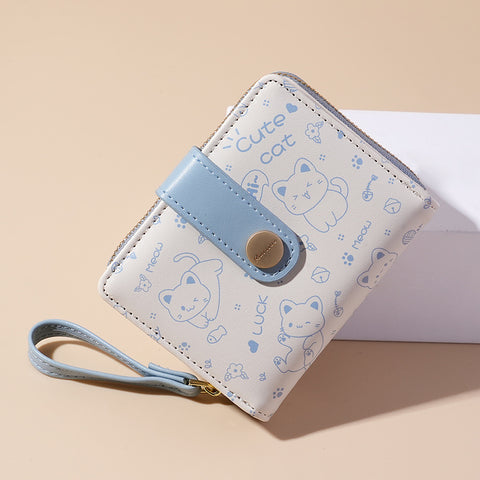 Cute Cat Girls Wallet – Short Zipper Wallet for Women and Students