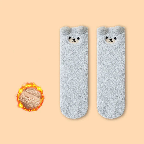 Cartoon Plush Baby Socks - Cute Bear Winter Thigh-High Fleece Socks