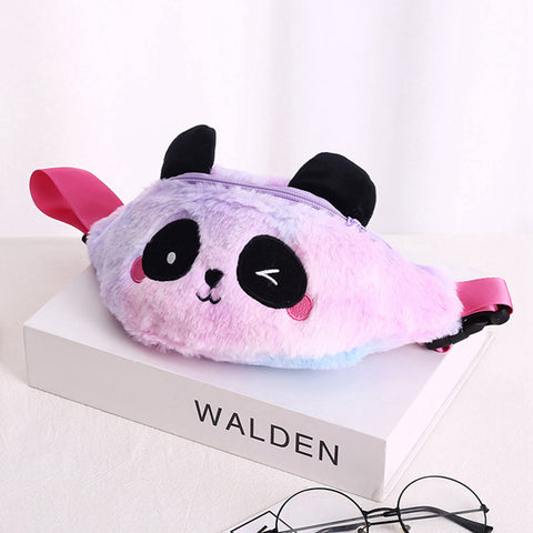 Lovely Panda Plush Fanny Pack – Gradient Color Waist Bag for Kids