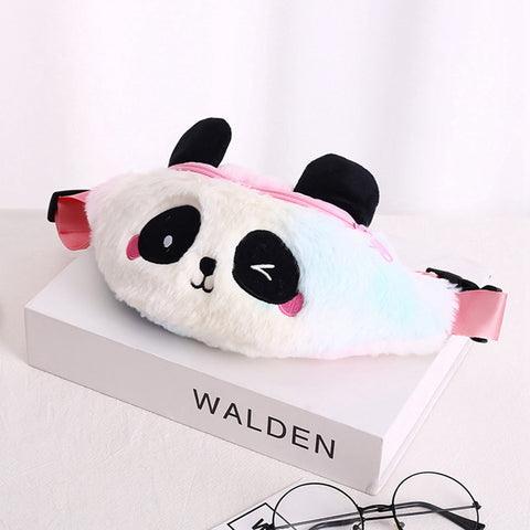 Lovely Panda Plush Fanny Pack – Gradient Color Waist Bag for Kids