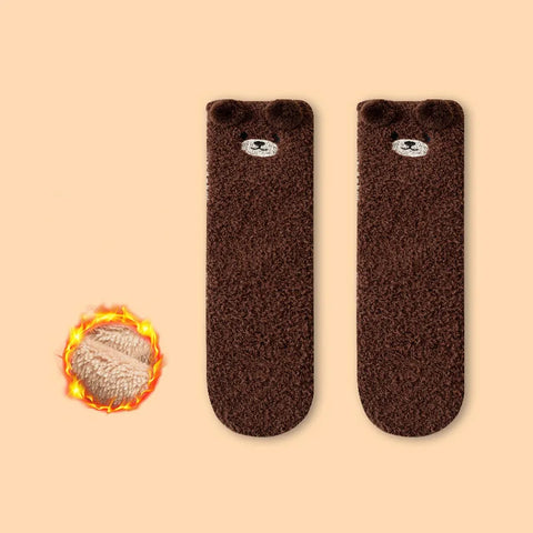 Cartoon Plush Baby Socks - Cute Bear Winter Thigh-High Fleece Socks