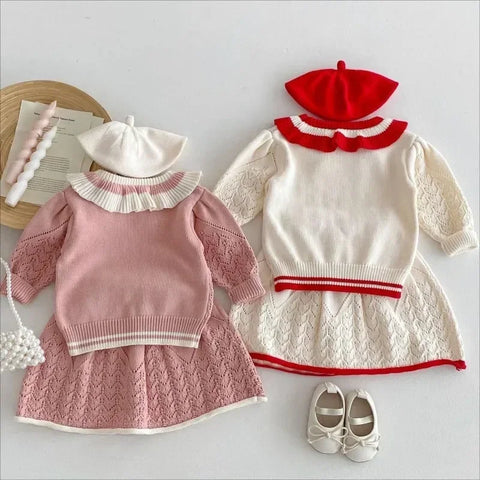 Girls Autumn Sweater Clothing - Baby Knitted Pullover Tops and Skirt Dress