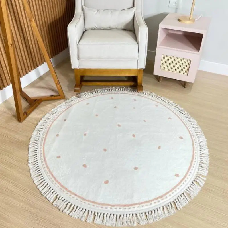 Soft Dot Round Kids Rug with Tassels - Cozy & Playful Decor Teeny Pandas