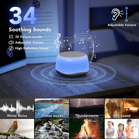 White Noise Machine with 7 Colors Night Lights - Baby Sleep Soother