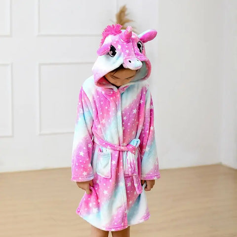 Hooded Bathrobe for Kids – Unicorn Anime Cartoon Towel