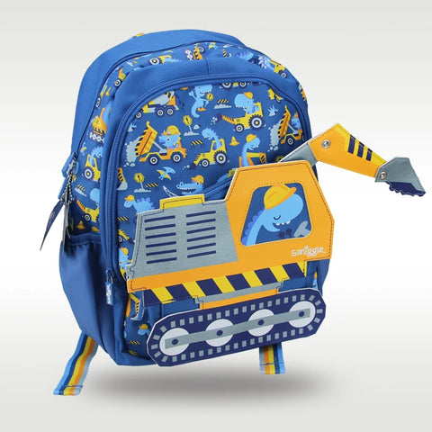 Cool Children's Schoolbag for Boys – Blue Construction Car Backpack for 4-7 Years