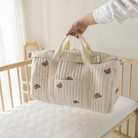 Embroidered Handheld Shoulder Bag – Cute Cartoon Large Capacity Mommy Bag for Parent and Child