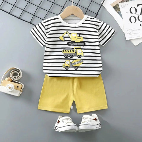 Striped Short Sleeve Shorts Set – Summer T-shirt Outfits for Kids