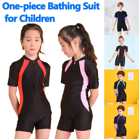 Children's One-Piece Swimsuit – Boy & Girl Sunscreen Zipper Swimwear