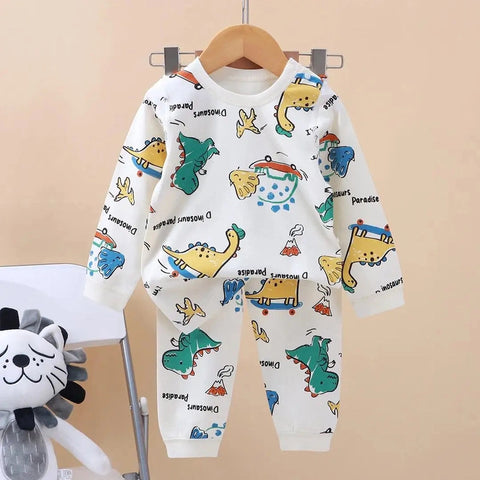 Full Printed Cartoon Baby Pajama Set – Autumn & Winter 2-Piece Kids Clothing