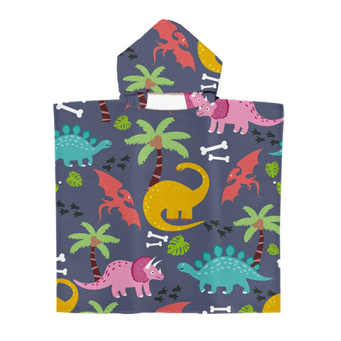 Cartoon Dinosaur Beach Bath Towel – Microfiber Quick Dry Hooded Poncho for Kids & Adults