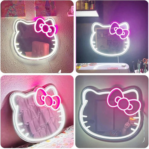 Neon Sign Wall Decor Makeup Mirror - With Light for Kid’s Room and Living Room