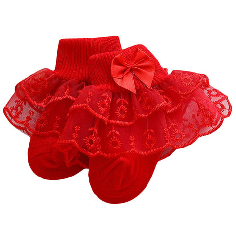 Baby Girls Ruffle Lace Socks – Soft Cotton Princess Dress Socks with Bow