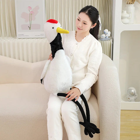 Real Life Long-Legged Red-Crowned Crane Plush Toy - Stuffed Bird Animal