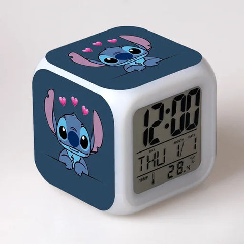 Stitch LED Color Alarm Clock - Lilo & Stitch Cartoon Figure Toy for Kids