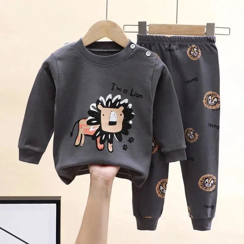 Cartoon Printed Boys Pajama Set – Long Sleeve Two-Piece Pajamas