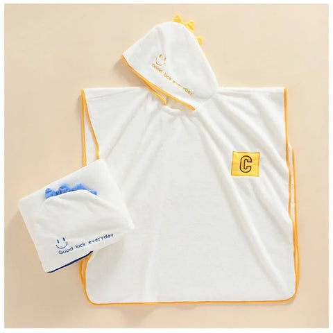 Children's Hooded Dino Beach Towel - Coral Fleece Kids Bath Towel