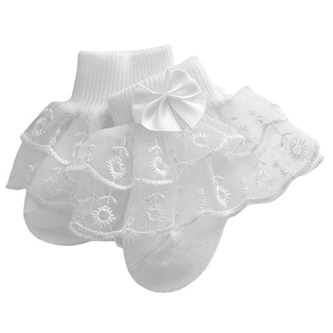 Baby Girls Ruffle Lace Socks – Soft Cotton Princess Dress Socks with Bow