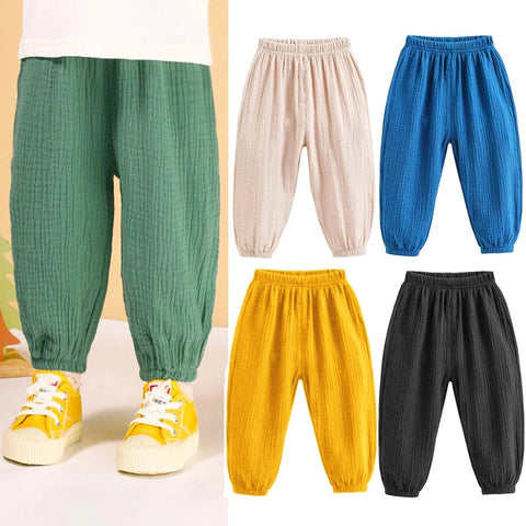 Summer Kids Cotton Linen Pleated Pants – Stylish & Comfortable Harem Trousers
