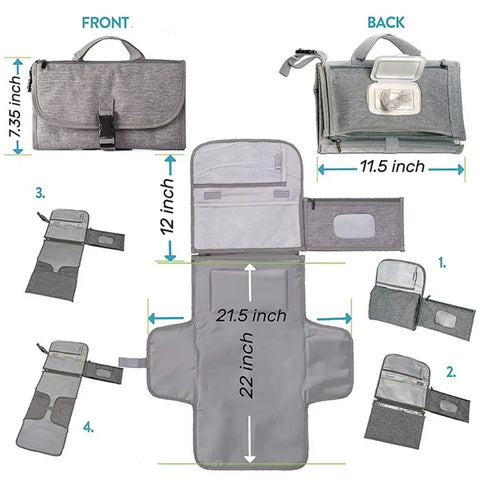 Portable Nappy Changing Pad with Pockets