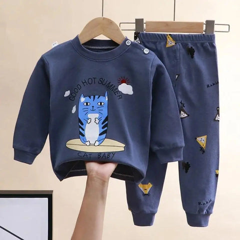 Cartoon Printed Boys Pajama Set – Long Sleeve Two-Piece Pajamas