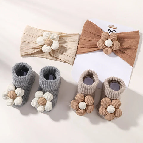 Flower Baby Headband and Socks Set for Newborn Girls