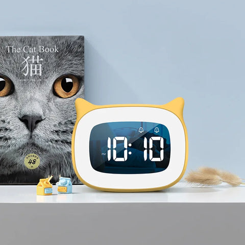 Cat Shape LED Digital Alarm Clock - With Voice Control and Night Light