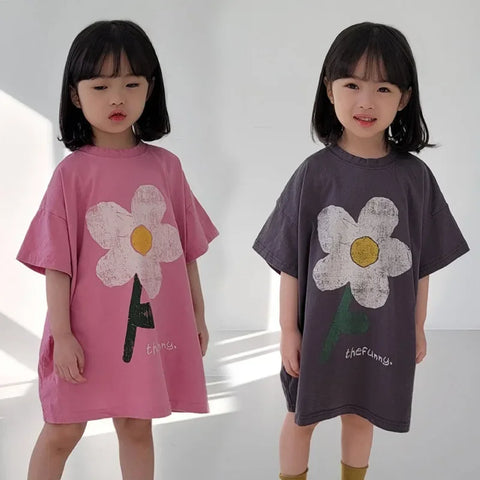 Summer Floral Print Girls' Casual Dress