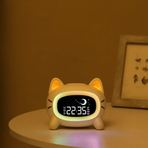 Cat-Shaped LED Alarm Clock for Kids - With Snooze and Voice Control
