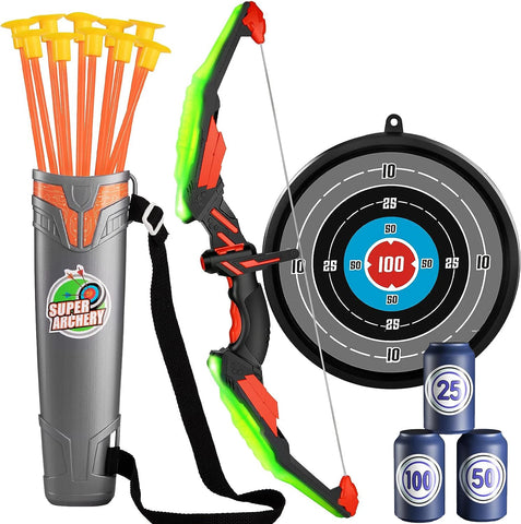Luminous Bow and Arrow Toy Set with Target + 10 Arrows