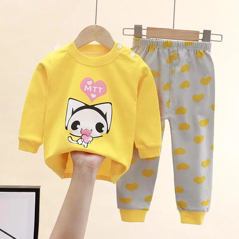 Cartoon Cute Girls Pajama Set - Cotton 2-Piece Long Sleeve Sleepwear