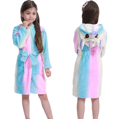 Hooded Bathrobe for Kids – Unicorn Anime Cartoon Towel
