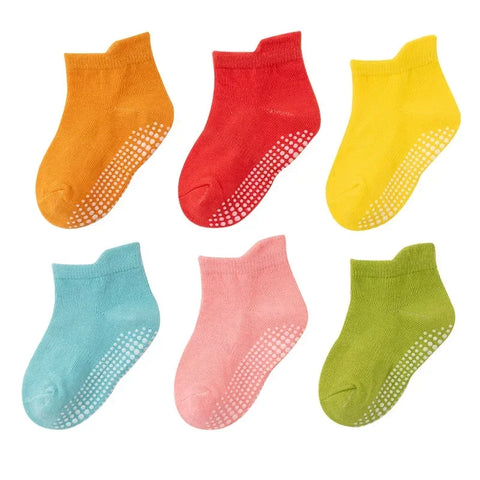 Six Pairs Spring and Autumn Anti-Slip Cotton Kids Socks