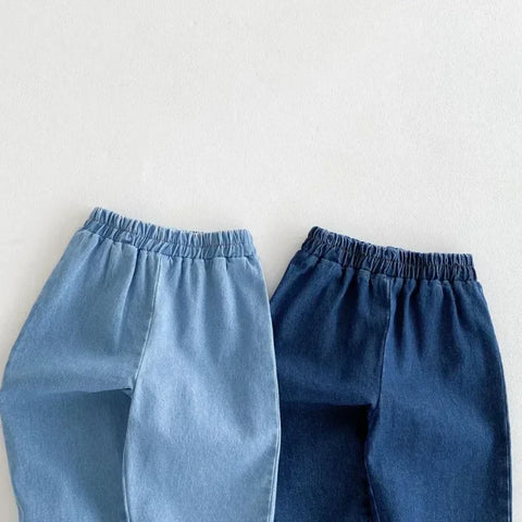Children’s Denim Harem Pants – Elastic Waist Casual Washed Jeans