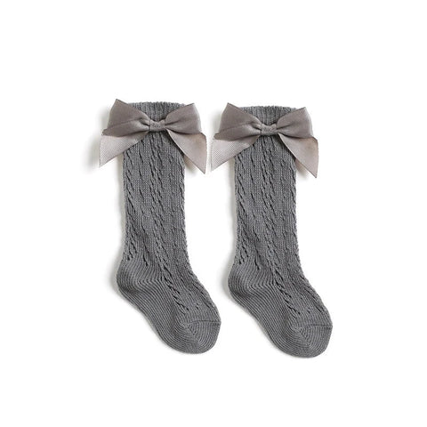 Kids Knee High Socks - Breathable Cotton Mesh Socks with Bow