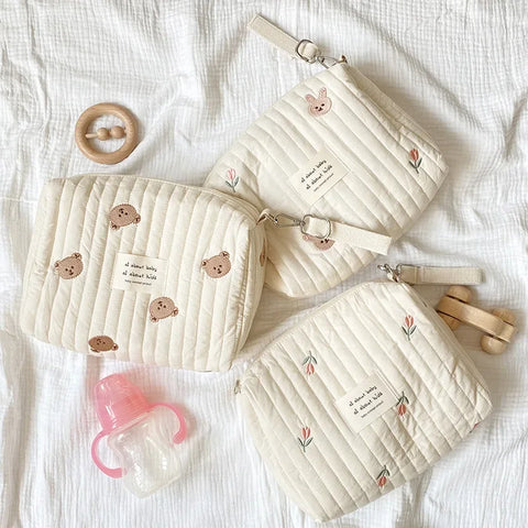 Quilted Stroller Diaper Bag Organizer - Compact & Neutral Baby Bag Teeny Pandas