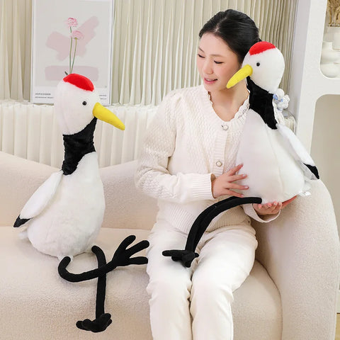 Real Life Long-Legged Red-Crowned Crane Plush Toy - Stuffed Bird Animal