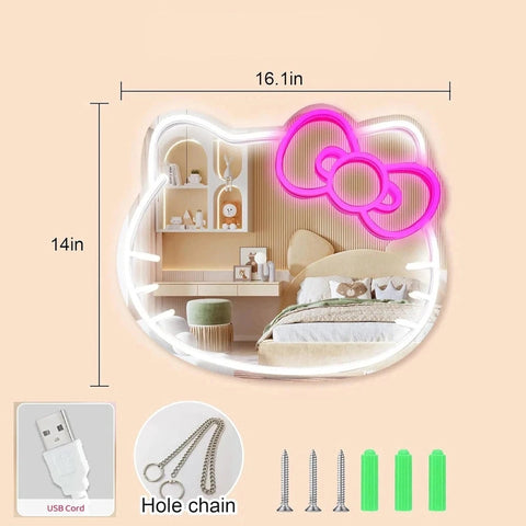 Neon Sign Wall Decor Makeup Mirror - With Light for Kid’s Room and Living Room