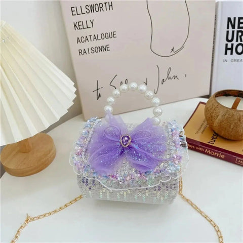 Kids Sequins Crossbody Bag – Mini Princess Coin Purse with Pearl Handle