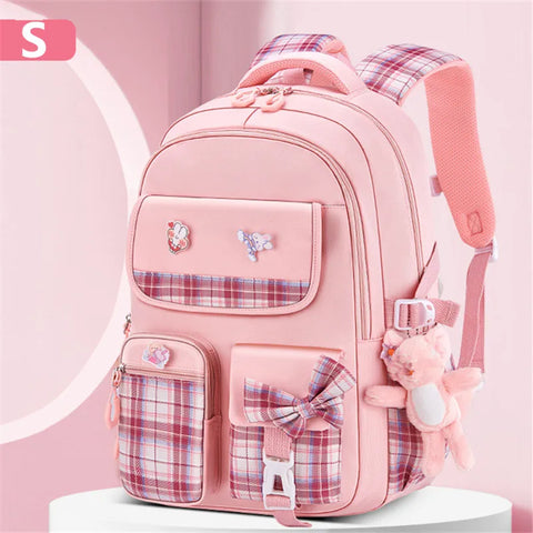 Kawaii Rabbit Pendant Waterproof School Backpack for Girls – Cute Bow Knot Design for Kids