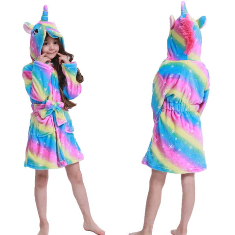 Hooded Bathrobe for Kids – Unicorn Anime Cartoon Towel